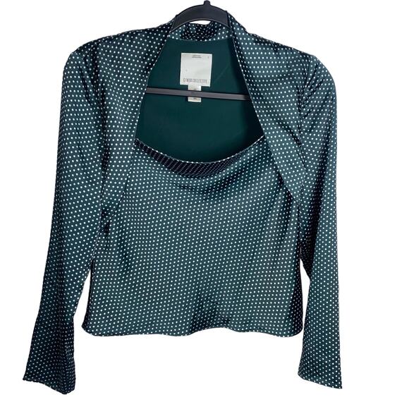 C/MEO Collective Tops - C/MEO Collection Time Flew Polka Dot Blouse Green White Womens Size Small Flaws